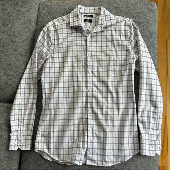 RW&Co men’s dress shirt, white with purple plaid pattern size medium neck, 15 - Picture 1 of 9